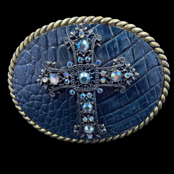 Western Cross Belt Buckle Gothic Vintage Bling Rodeo Cowboy Statement Accessory - Picture 4 of 6